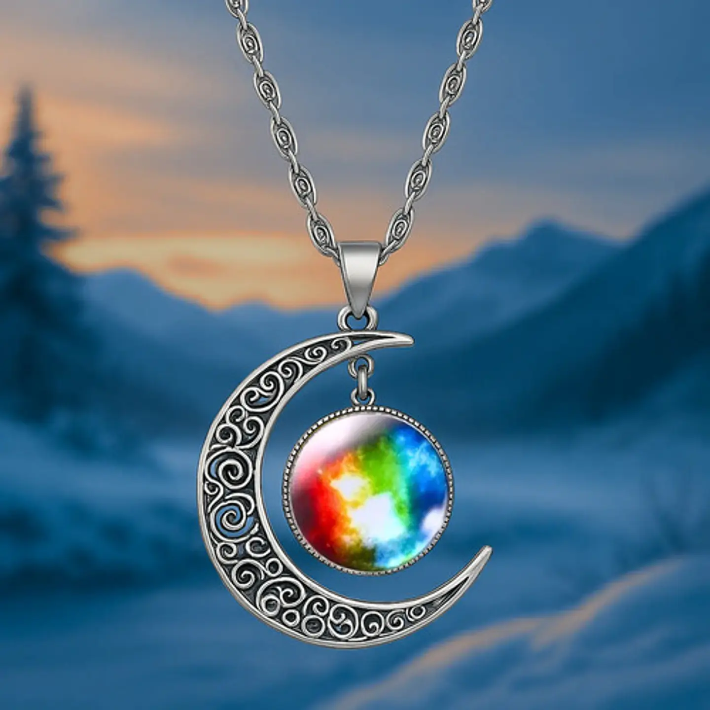 Collar Para Mujer Dije Luna Cristal Galaxia Universo Planeta 11