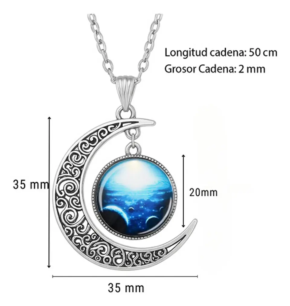 Collar Para Mujer Dije Luna Cristal Galaxia Universo Planeta 29