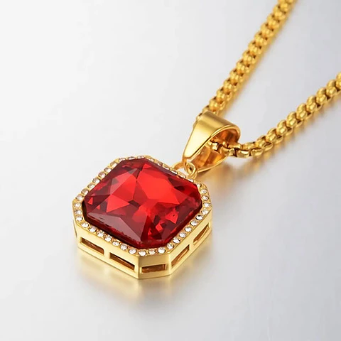 Collar Para  Hombre Dije Hip Hop Piedra Gema Cuadrada Acero