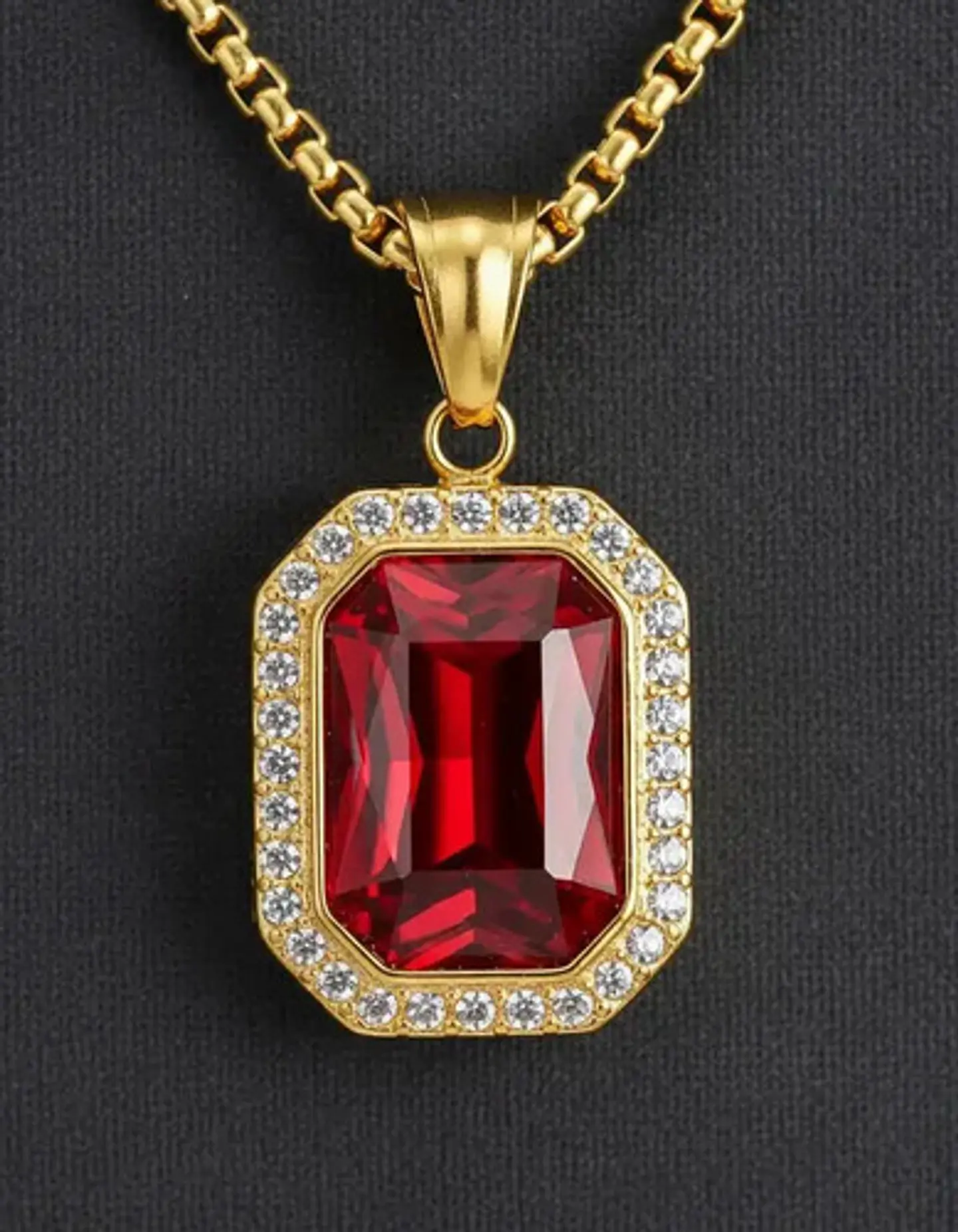 Collar Para  Hombre Dije Hip Hop Piedra Gema Cuadrada Acero 6