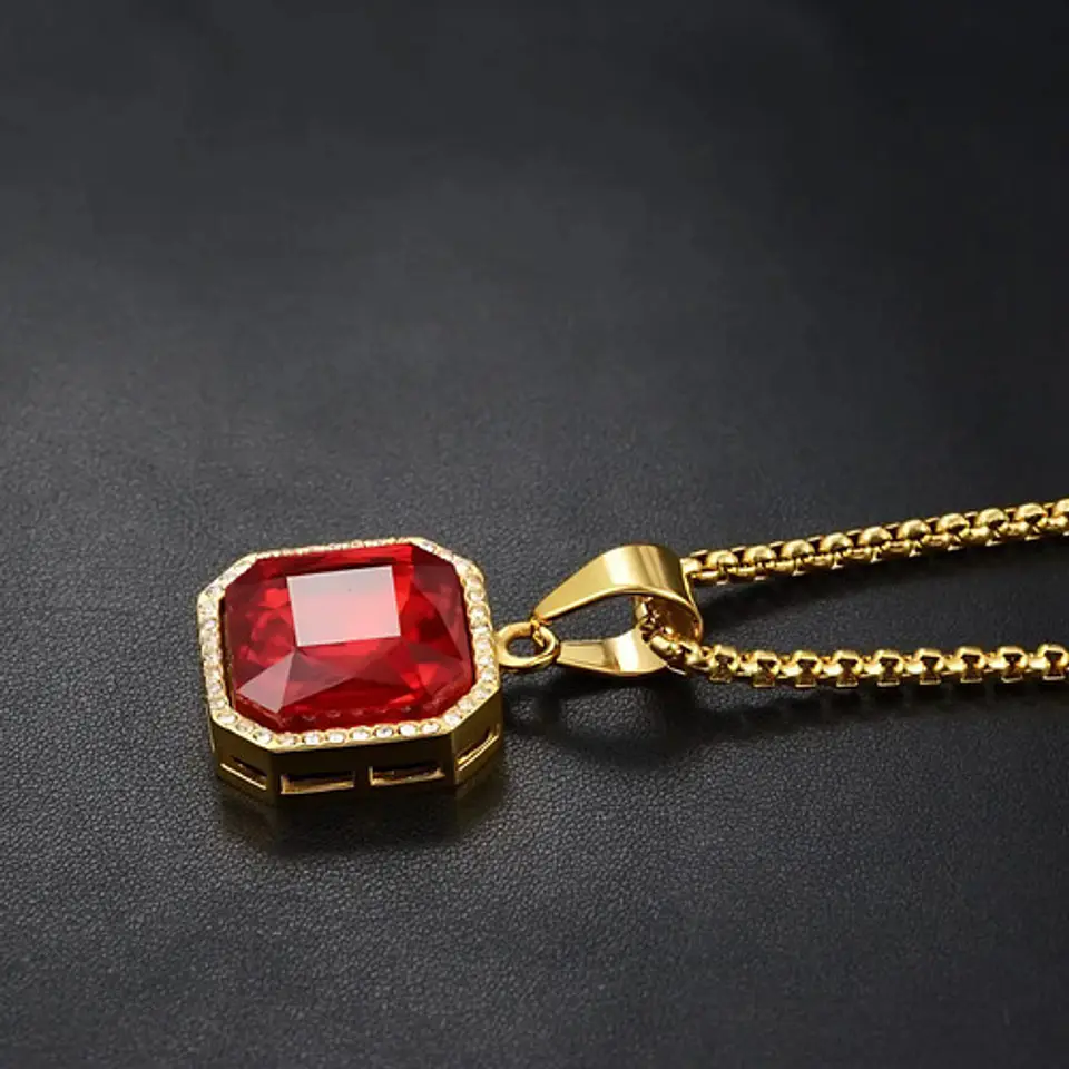 Collar Para  Hombre Dije Hip Hop Piedra Gema Cuadrada Acero 9