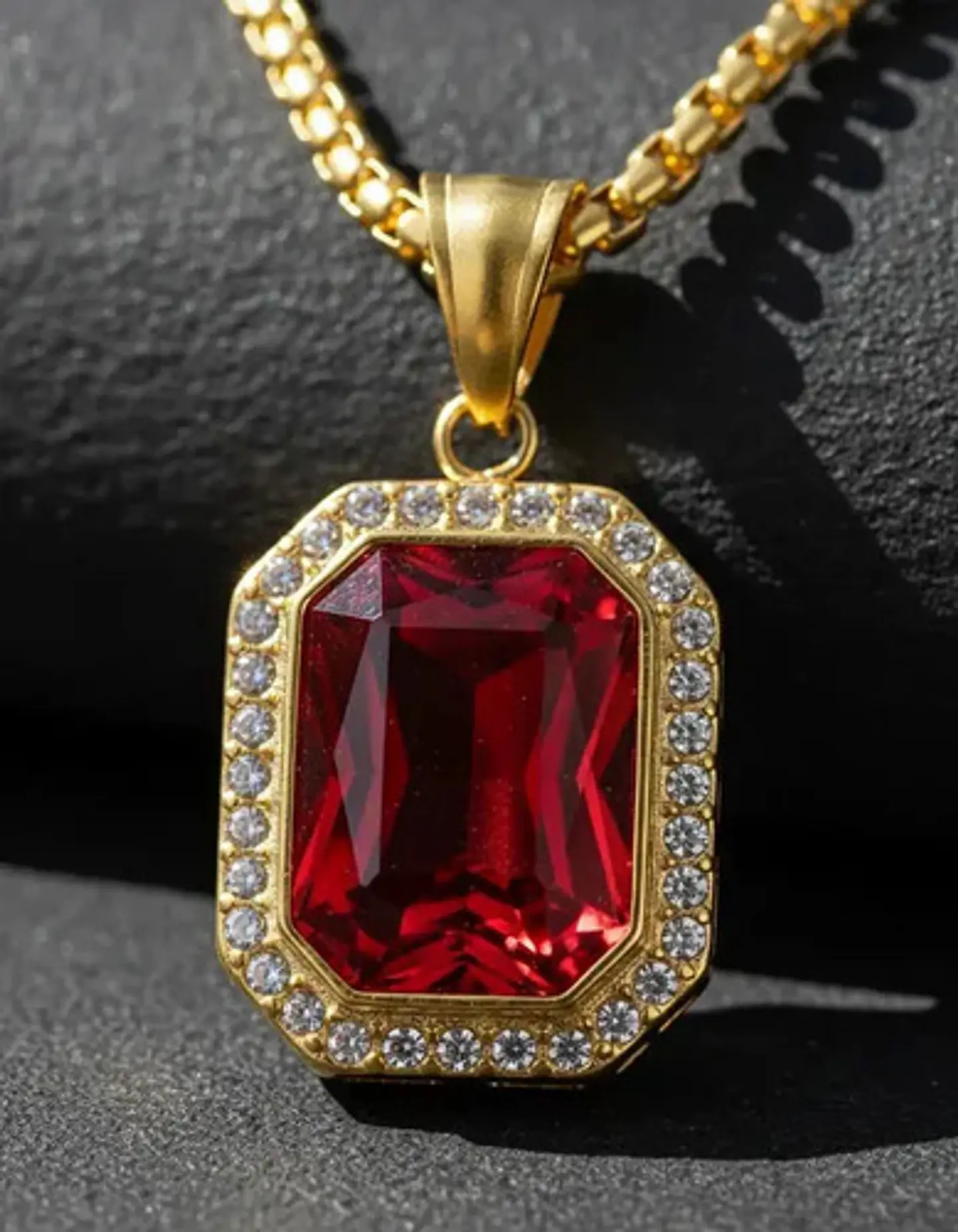 Collar Para  Hombre Dije Hip Hop Piedra Gema Cuadrada Acero 10