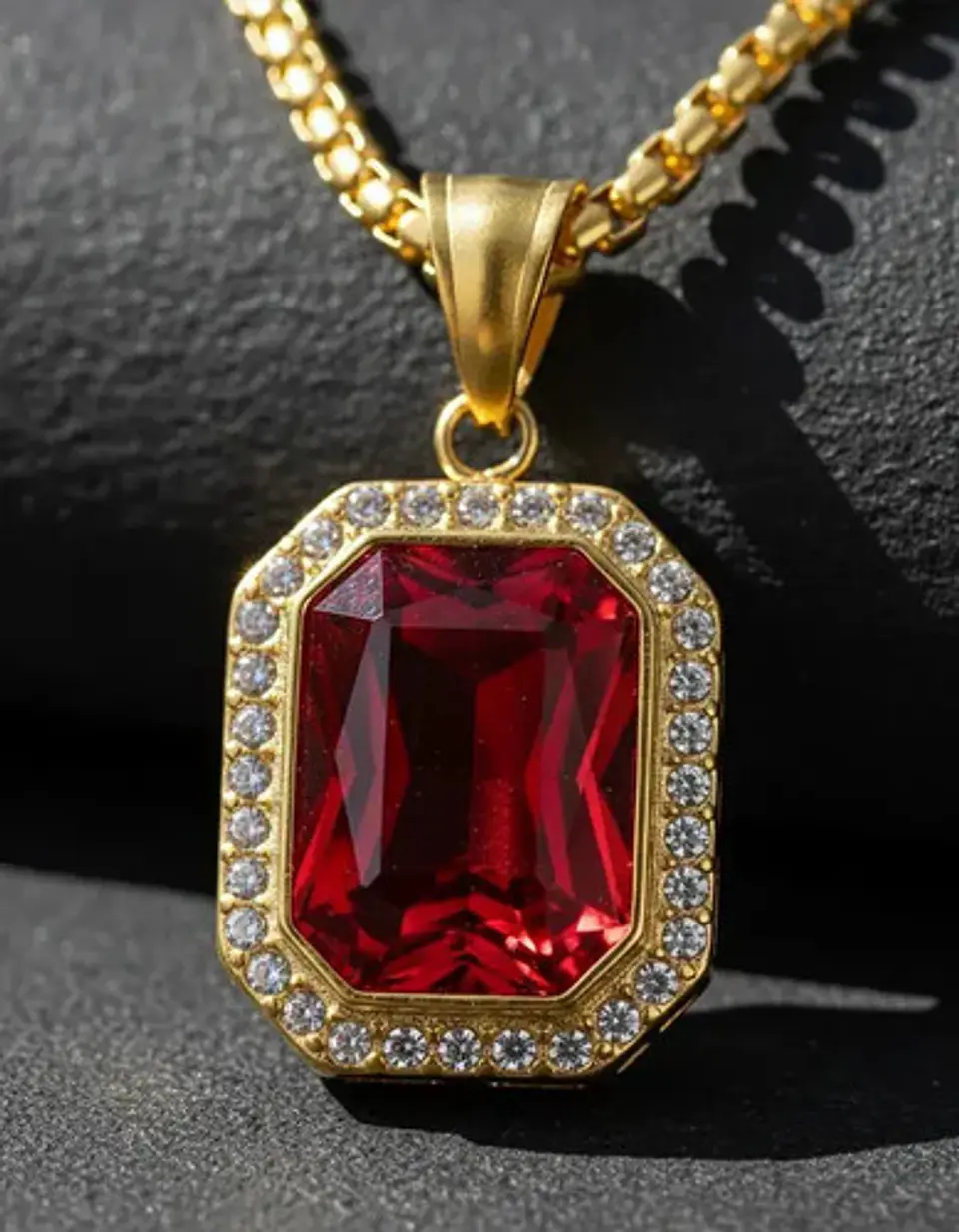 Collar Para  Hombre Dije Hip Hop Piedra Gema Cuadrada Acero 10