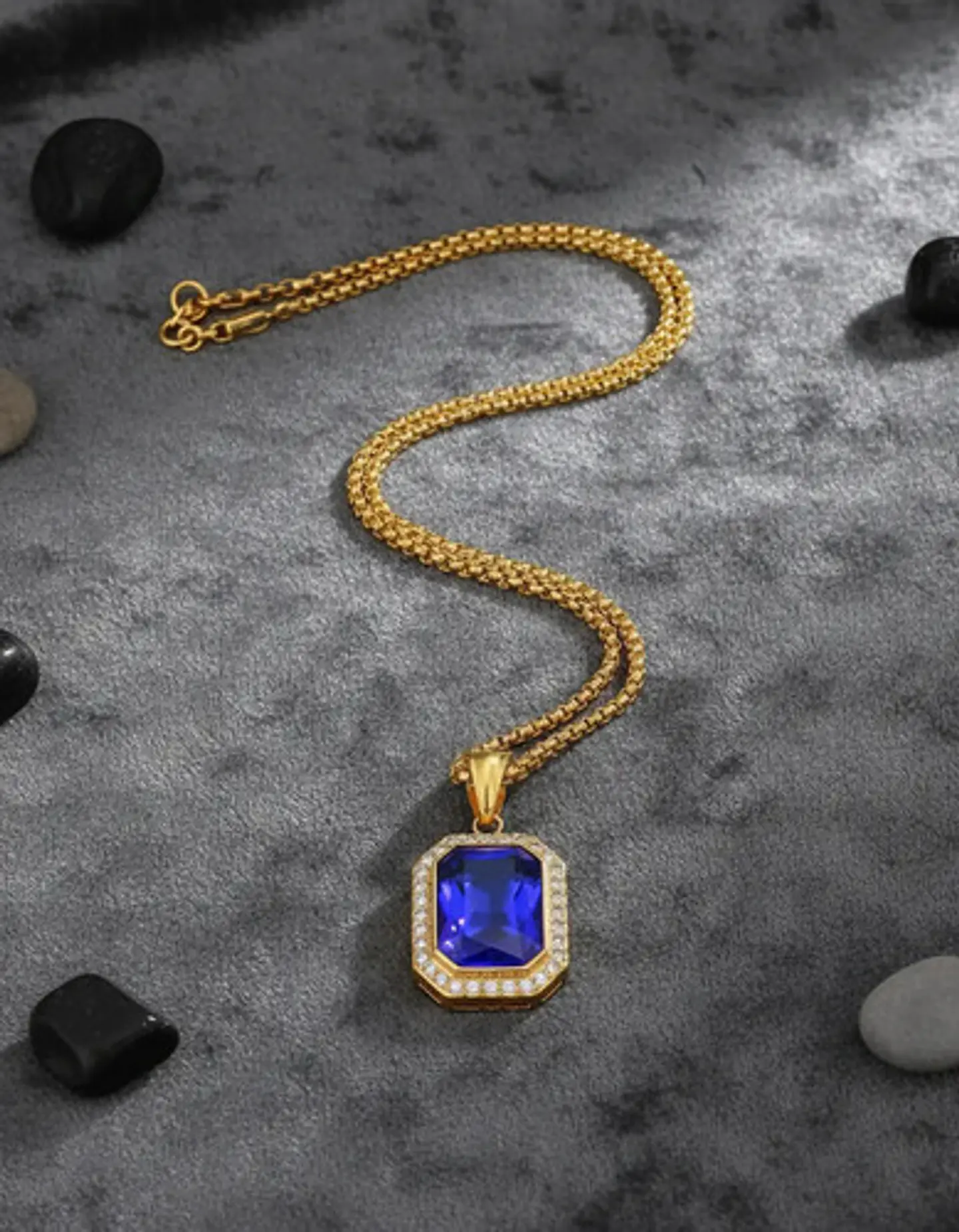 Collar Para  Hombre Dije Hip Hop Piedra Gema Cuadrada Acero 14