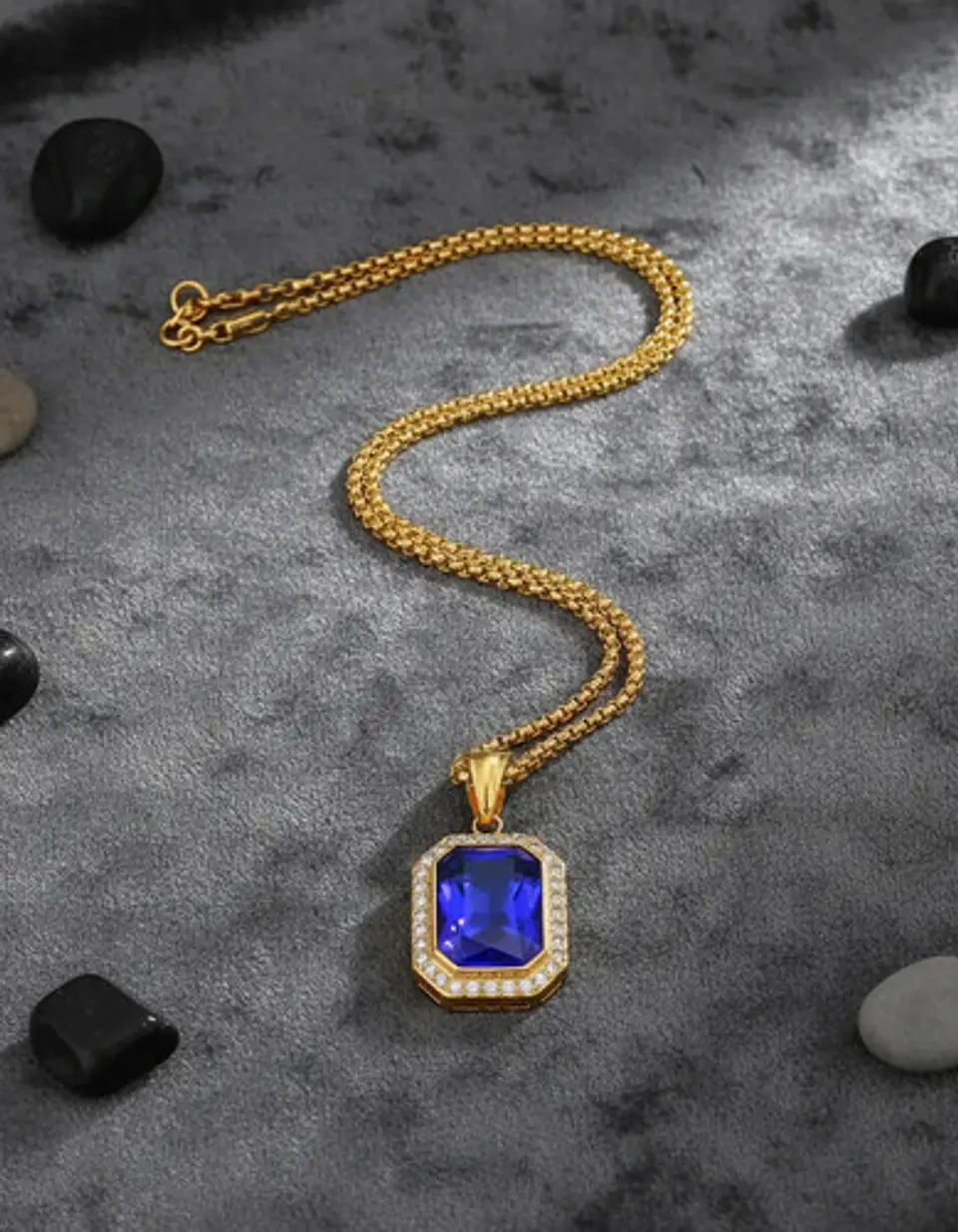 Collar Para  Hombre Dije Hip Hop Piedra Gema Cuadrada Acero 14