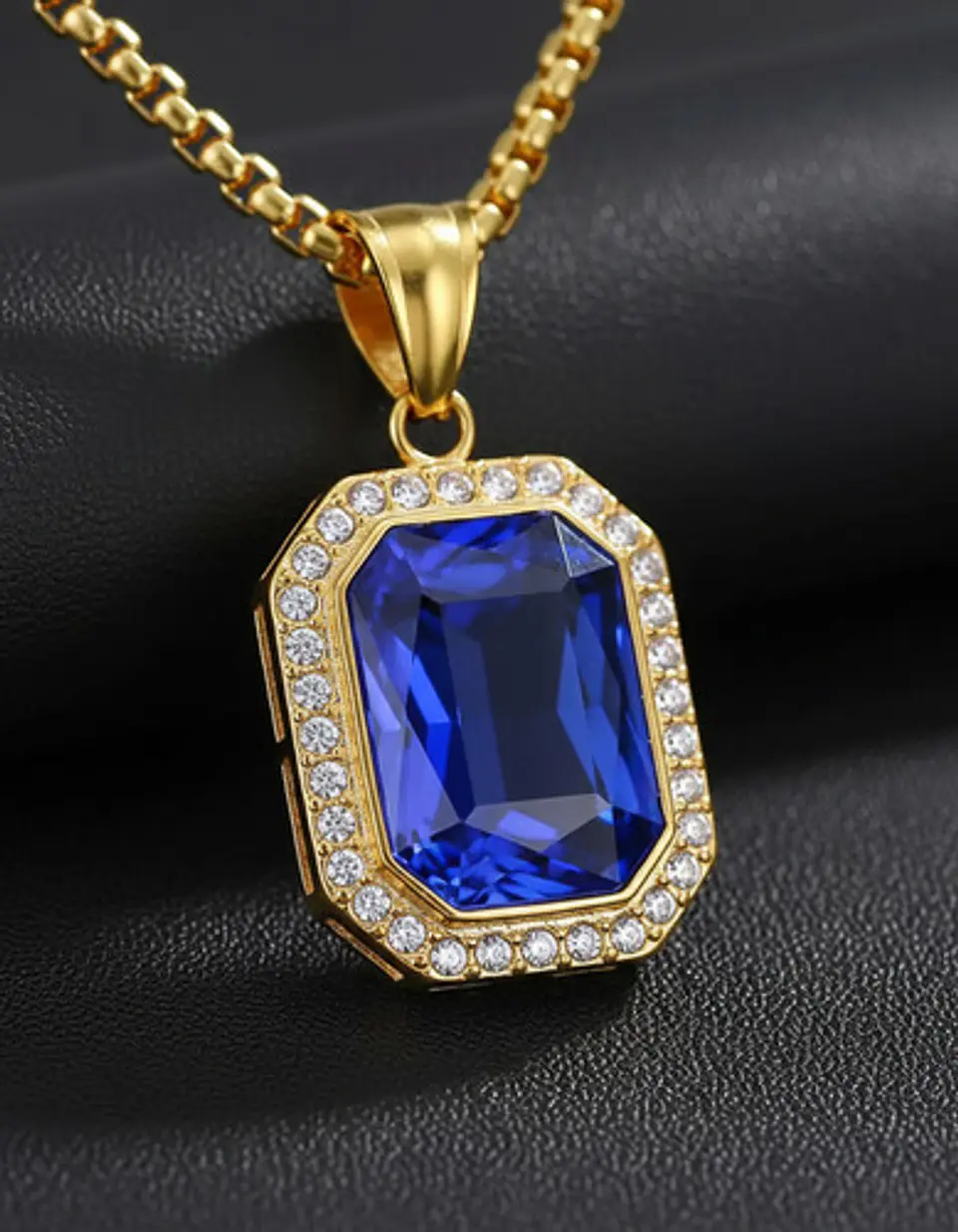 Collar Para  Hombre Dije Hip Hop Piedra Gema Cuadrada Acero 16