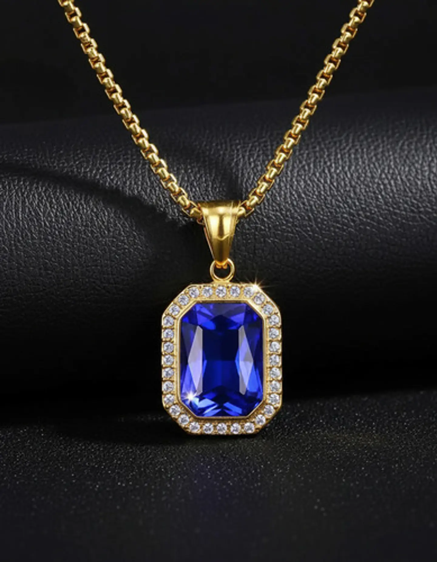Collar Para  Hombre Dije Hip Hop Piedra Gema Cuadrada Acero 17