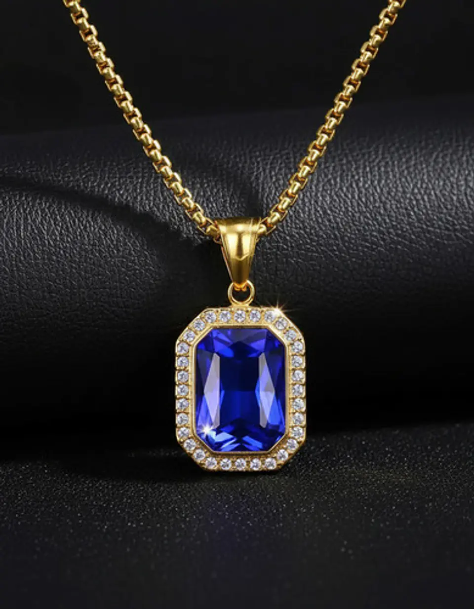 Collar Para  Hombre Dije Hip Hop Piedra Gema Cuadrada Acero 17