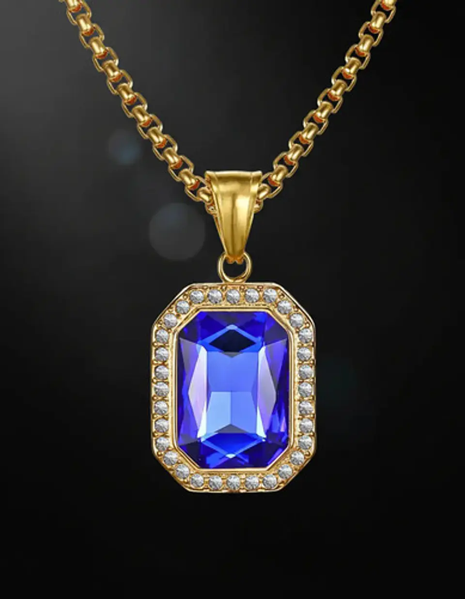 Collar Para  Hombre Dije Hip Hop Piedra Gema Cuadrada Acero 18
