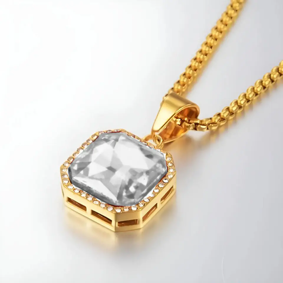 Collar Para  Hombre Dije Hip Hop Piedra Gema Cuadrada Acero 20