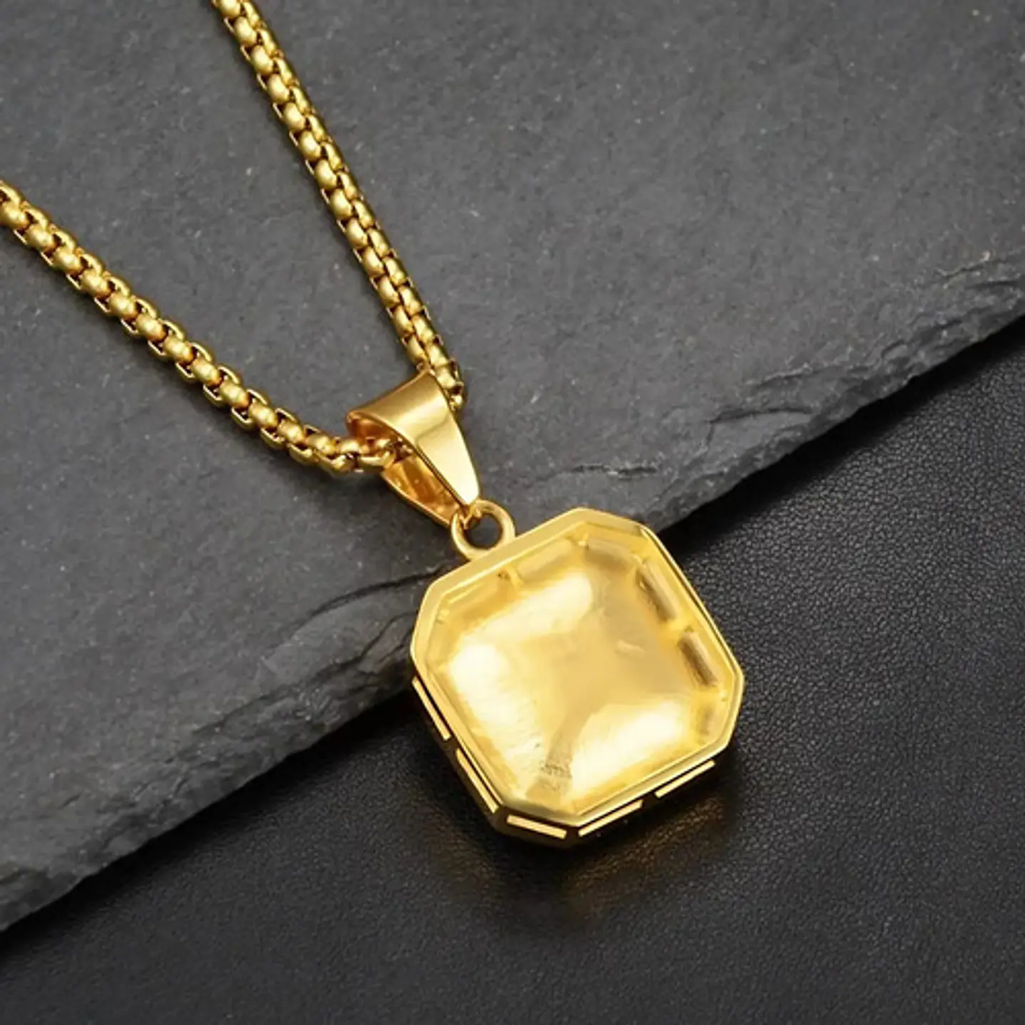 Collar Para  Hombre Dije Hip Hop Piedra Gema Cuadrada Acero 21