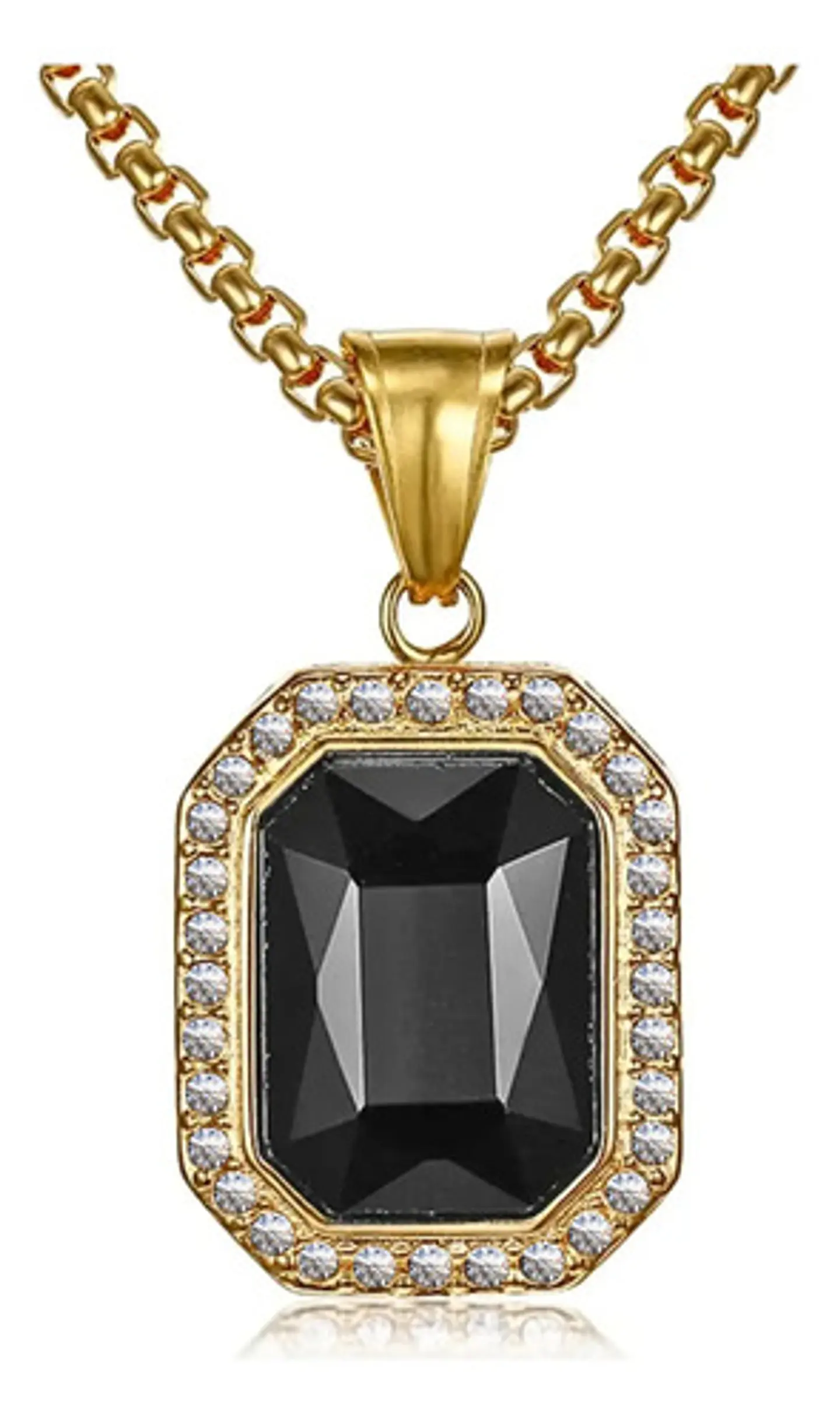 Collar Para  Hombre Dije Hip Hop Piedra Gema Cuadrada Acero 27
