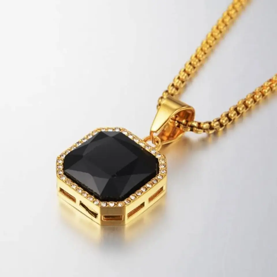 Collar Para  Hombre Dije Hip Hop Piedra Gema Cuadrada Acero 29