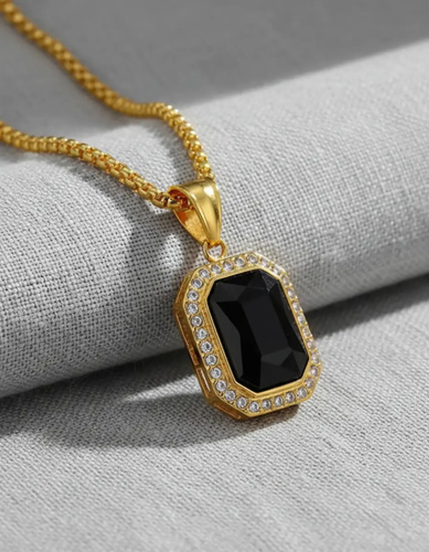 Collar Para  Hombre Dije Hip Hop Piedra Gema Cuadrada Acero 31