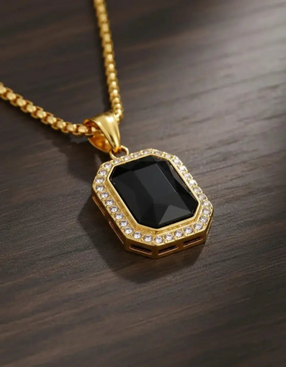 Collar Para  Hombre Dije Hip Hop Piedra Gema Cuadrada Acero 34