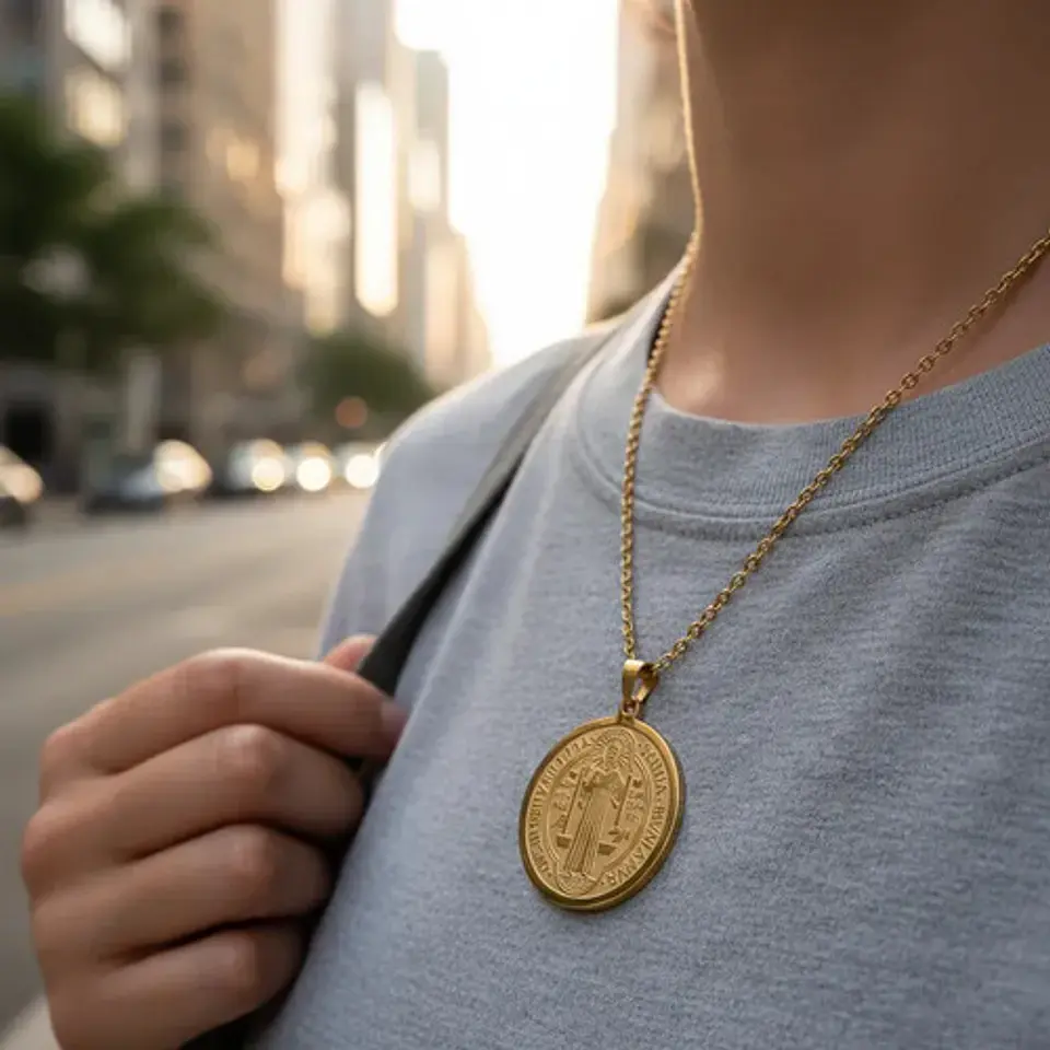 Collar Hombres Y Mujeres Dije Sello San Benito Abad Medalla 4