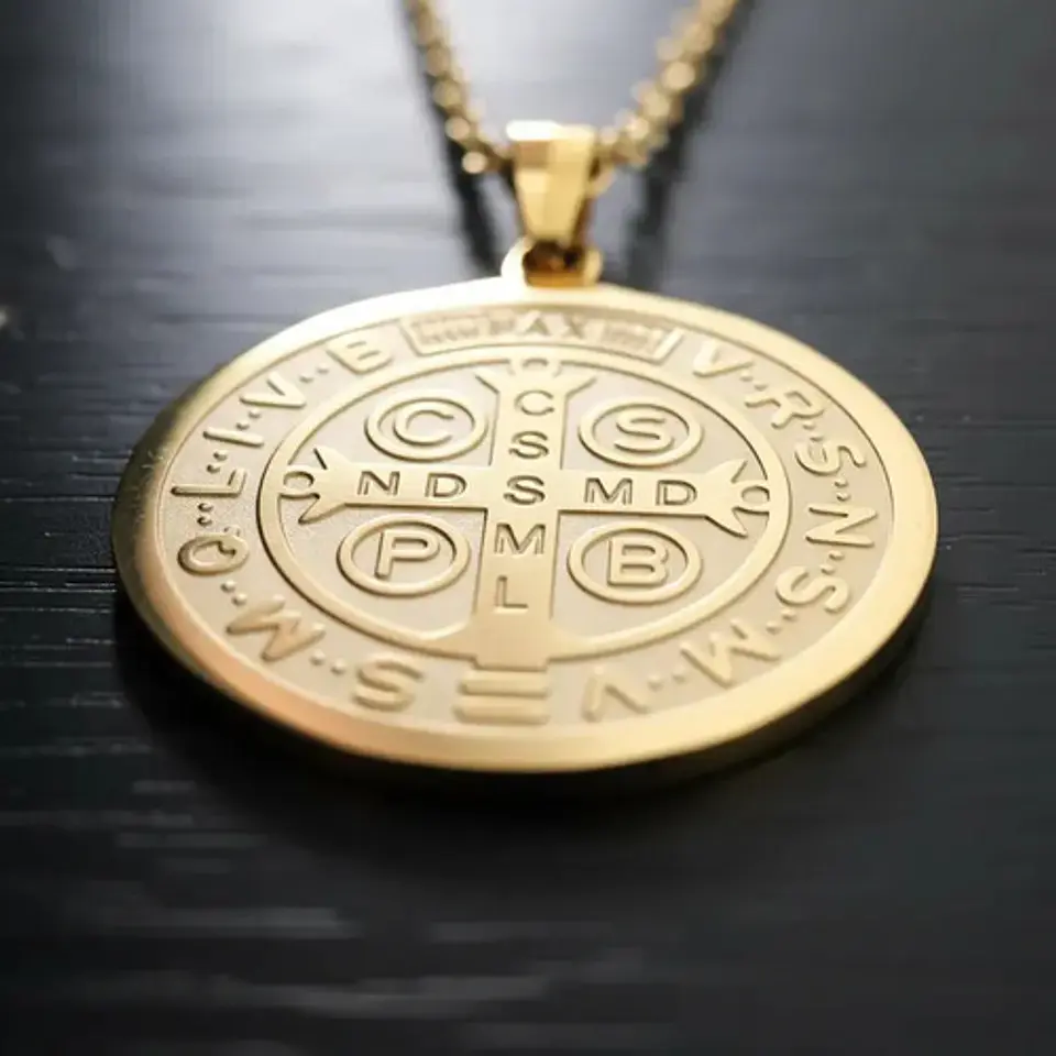 Collar Hombres Y Mujeres Dije Sello San Benito Abad Medalla 7