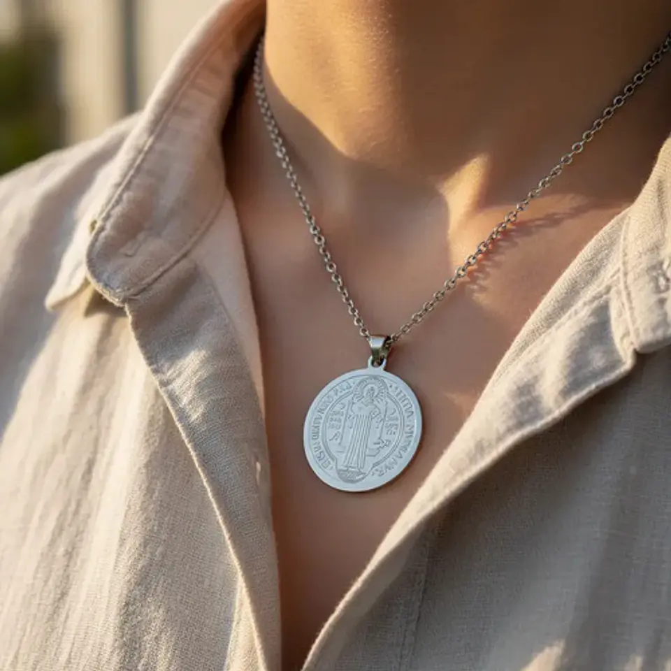Collar Hombres Y Mujeres Dije Sello San Benito Abad Medalla 13