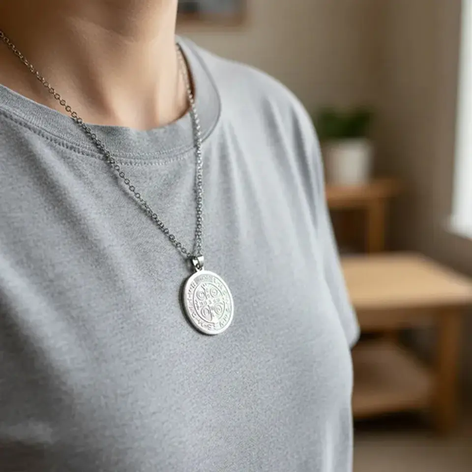 Collar Hombres Y Mujeres Dije Sello San Benito Abad Medalla 14