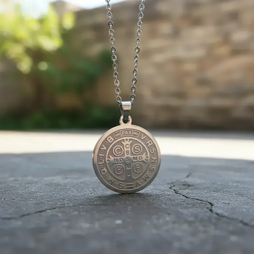 Collar Hombres Y Mujeres Dije Sello San Benito Abad Medalla 18