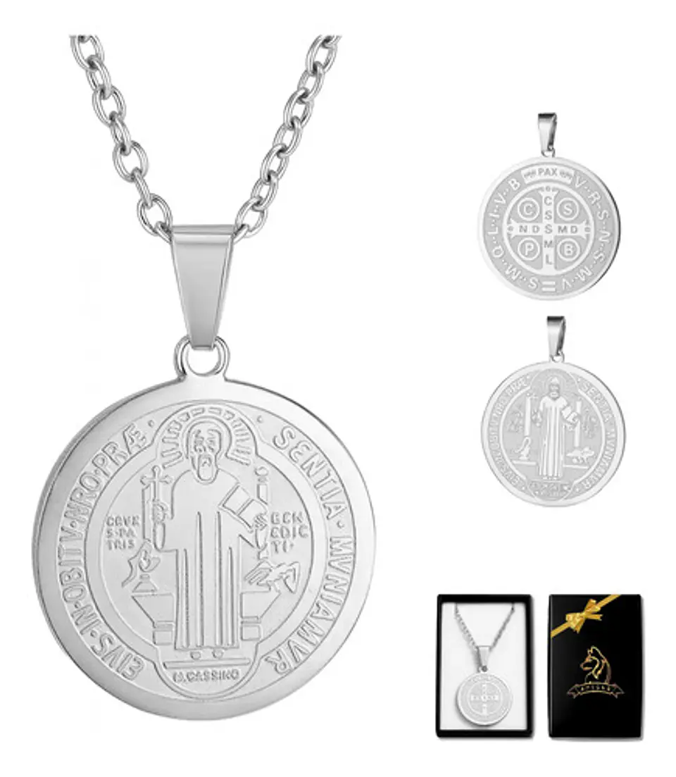 Collar Hombres Y Mujeres Dije Sello San Benito Abad Medalla 20