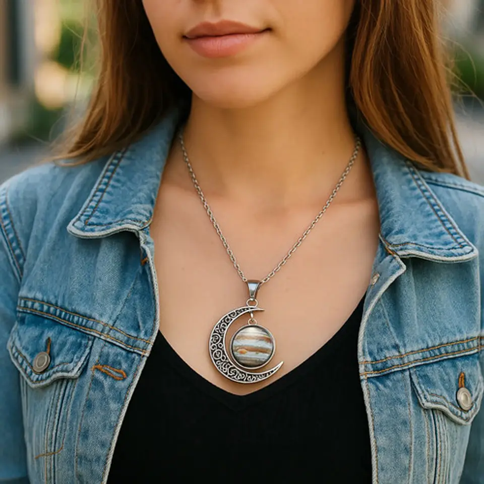 Collar Para Mujeres Con Dije Luna Nebulosa Galaxia Universo 7