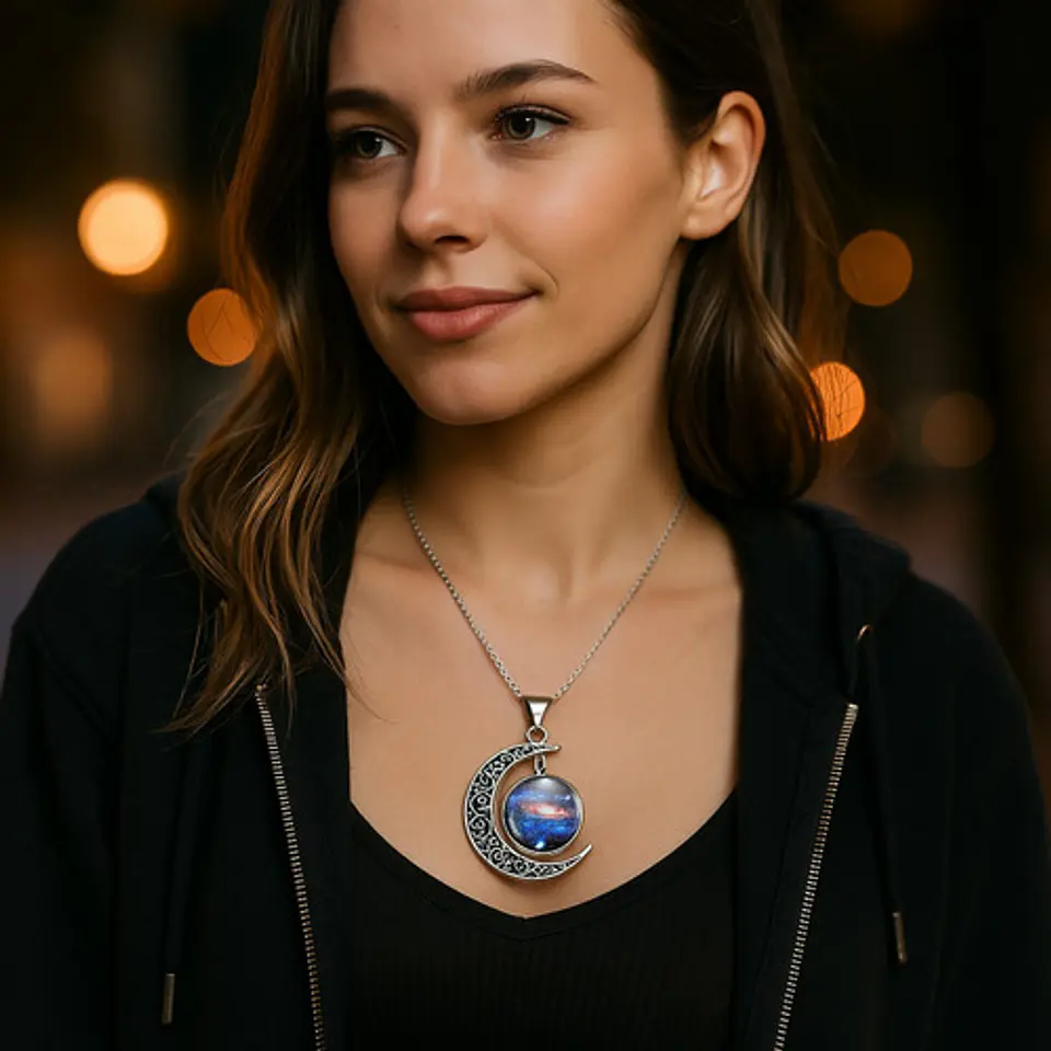 Collar Para Mujeres Con Dije Luna Nebulosa Galaxia Universo 25