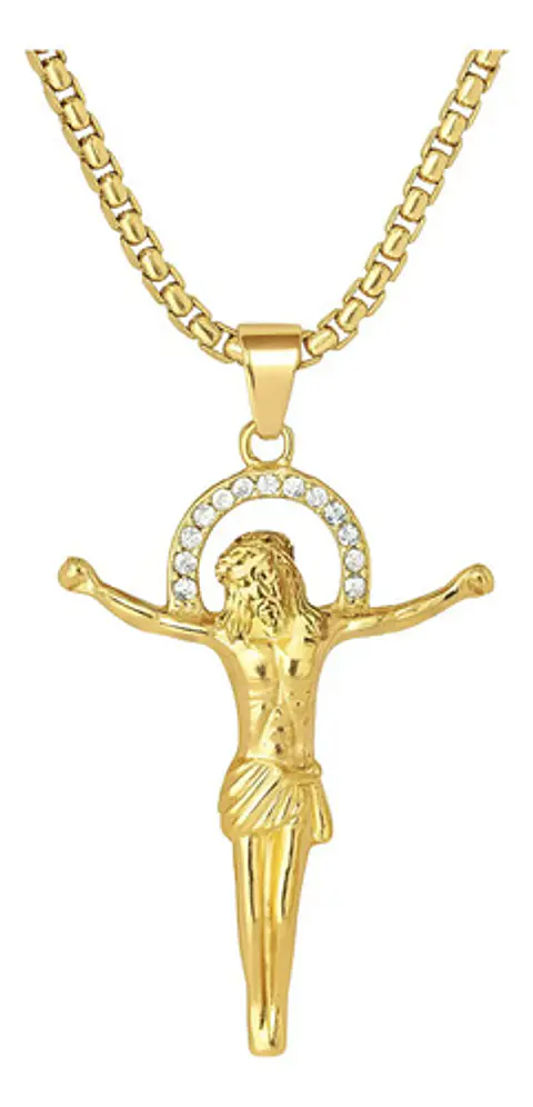 Collar Para Hombres Dije Crucifijo Con Piedras Cz Color Oro