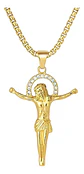 Collar Para Hombres Dije Crucifijo Con Piedras Cz Color Oro - Miniatura 1