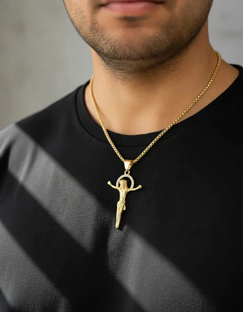 Collar Para Hombres Dije Crucifijo Con Piedras Cz Color Oro