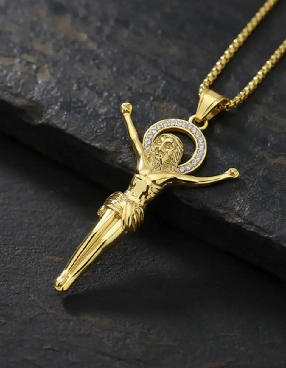 Collar Para Hombres Dije Crucifijo Con Piedras Cz Color Oro 5