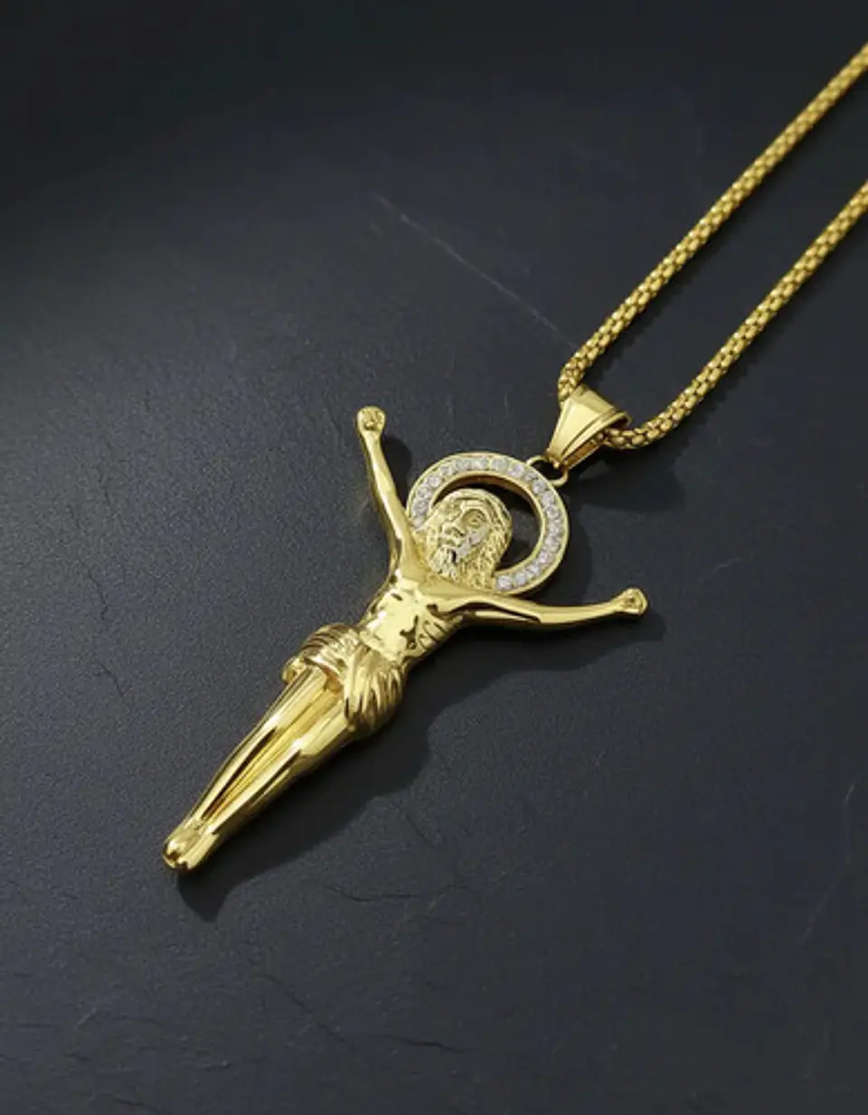 Collar Para Hombres Dije Crucifijo Con Piedras Cz Color Oro 7