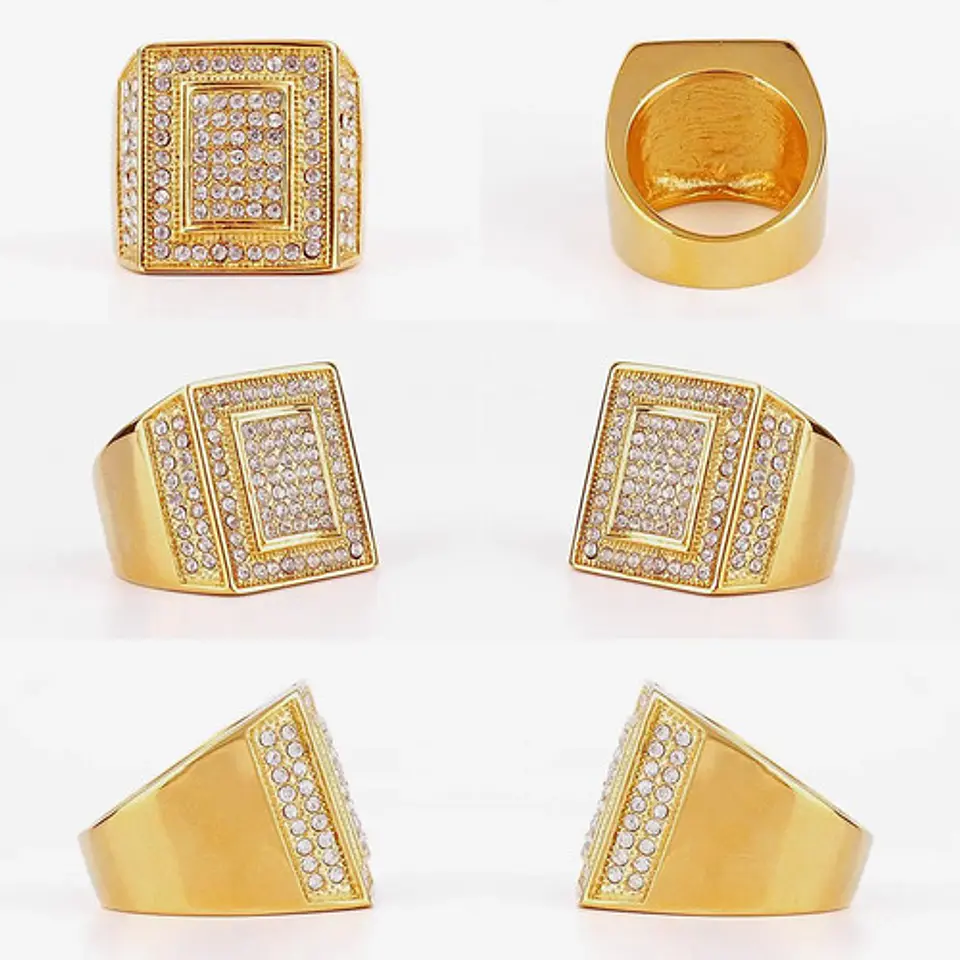 Anillo Hip Hop Para Hombre Piedras Diseño Cuadrado Color Oro 2