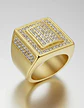 Anillo Hip Hop Para Hombre Piedras Diseño Cuadrado Color Oro - Miniatura 3
