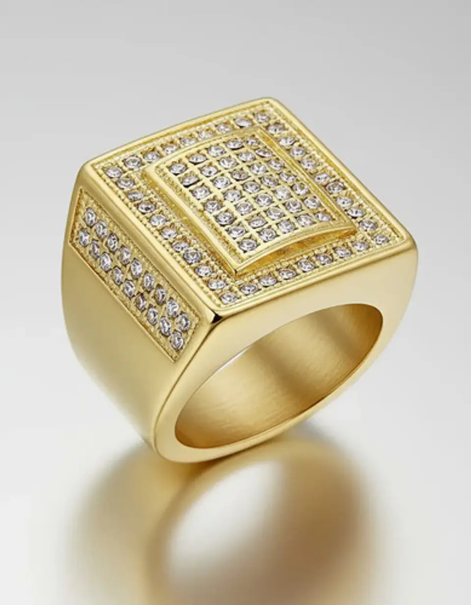 Anillo Hip Hop Para Hombre Piedras Diseño Cuadrado Color Oro 3