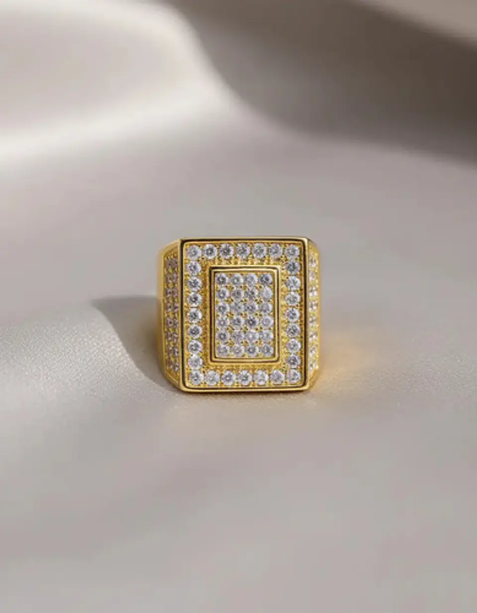 Anillo Hip Hop Para Hombre Piedras Diseño Cuadrado Color Oro 5