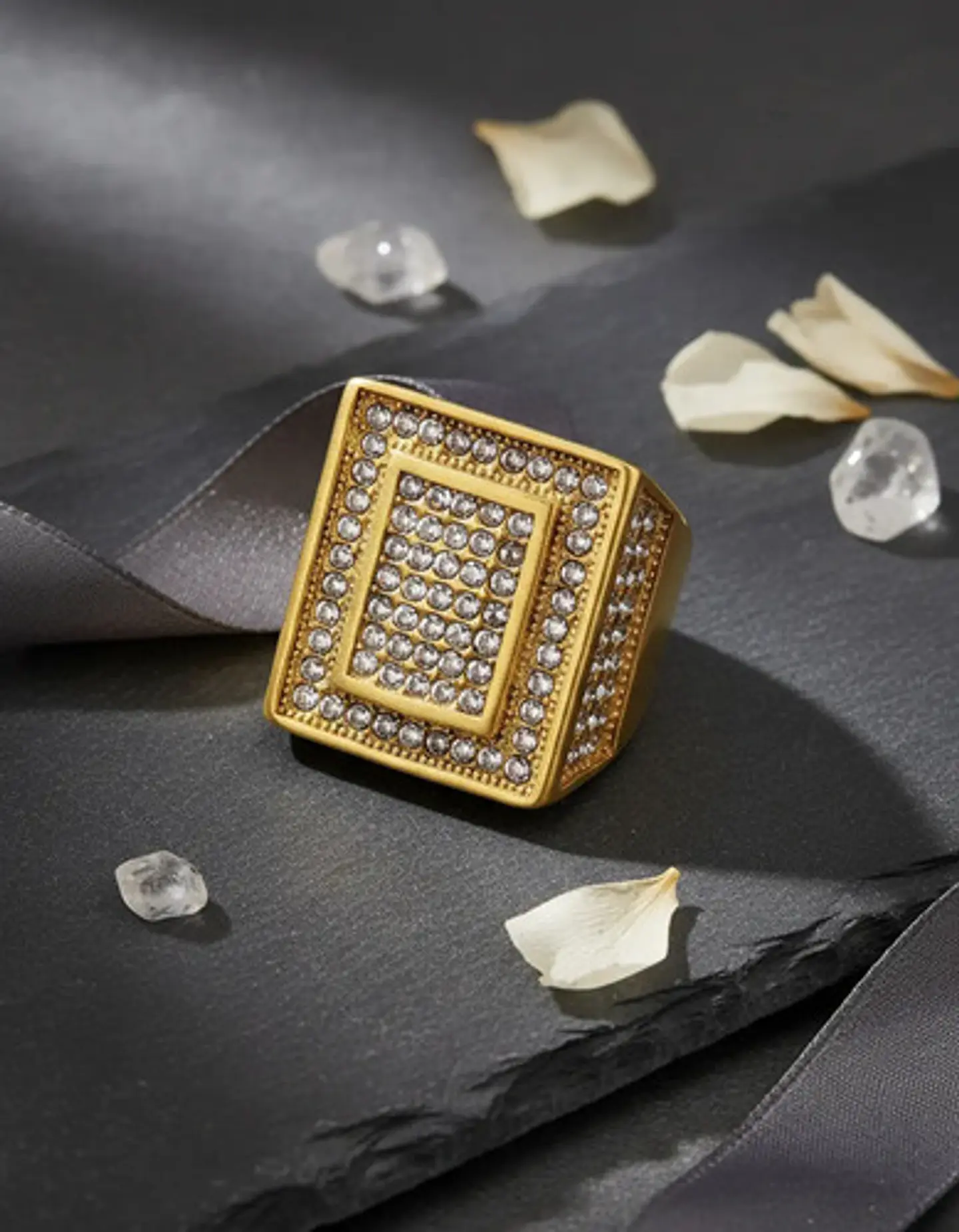 Anillo Hip Hop Para Hombre Piedras Diseño Cuadrado Color Oro 8