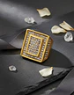 Anillo Hip Hop Para Hombre Piedras Diseño Cuadrado Color Oro - Miniatura 8