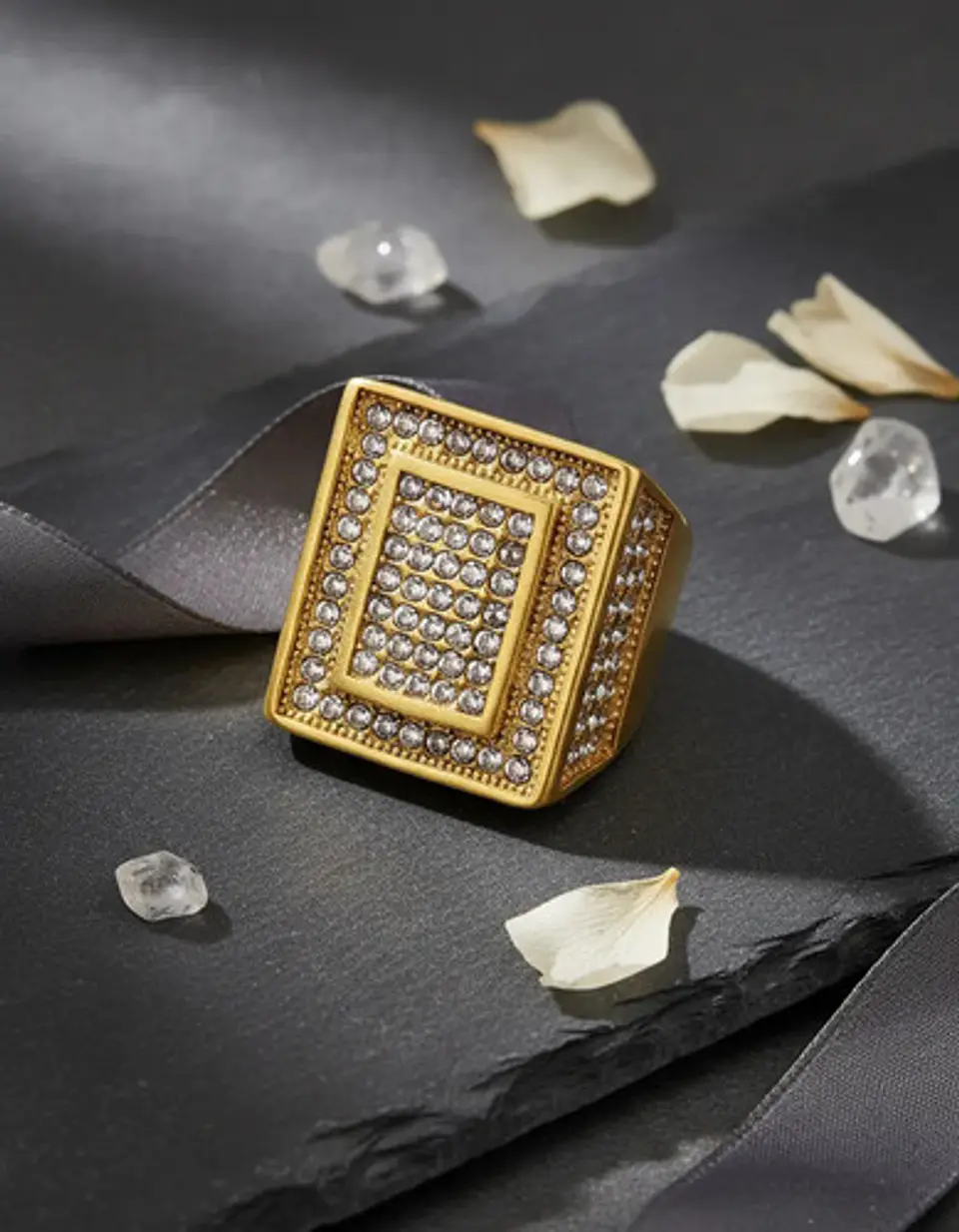 Anillo Hip Hop Para Hombre Piedras Diseño Cuadrado Color Oro 8