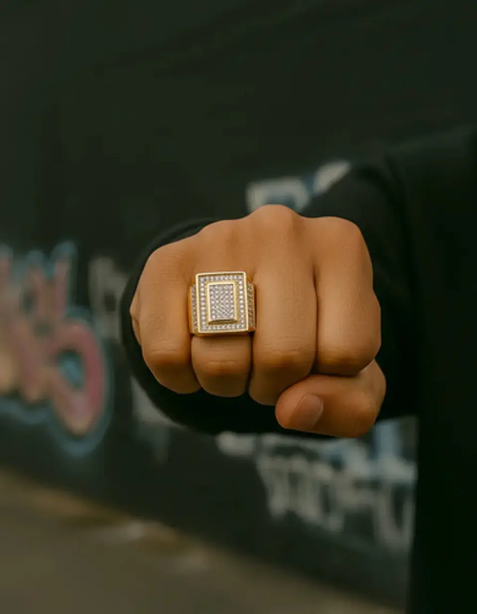 Anillo Hip Hop Para Hombre Piedras Diseño Cuadrado Color Oro 10