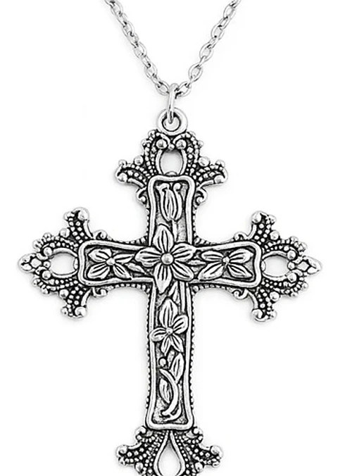 Collar Hombre Y Mujer Dije Cruz Gótica Grande Relieve Floral