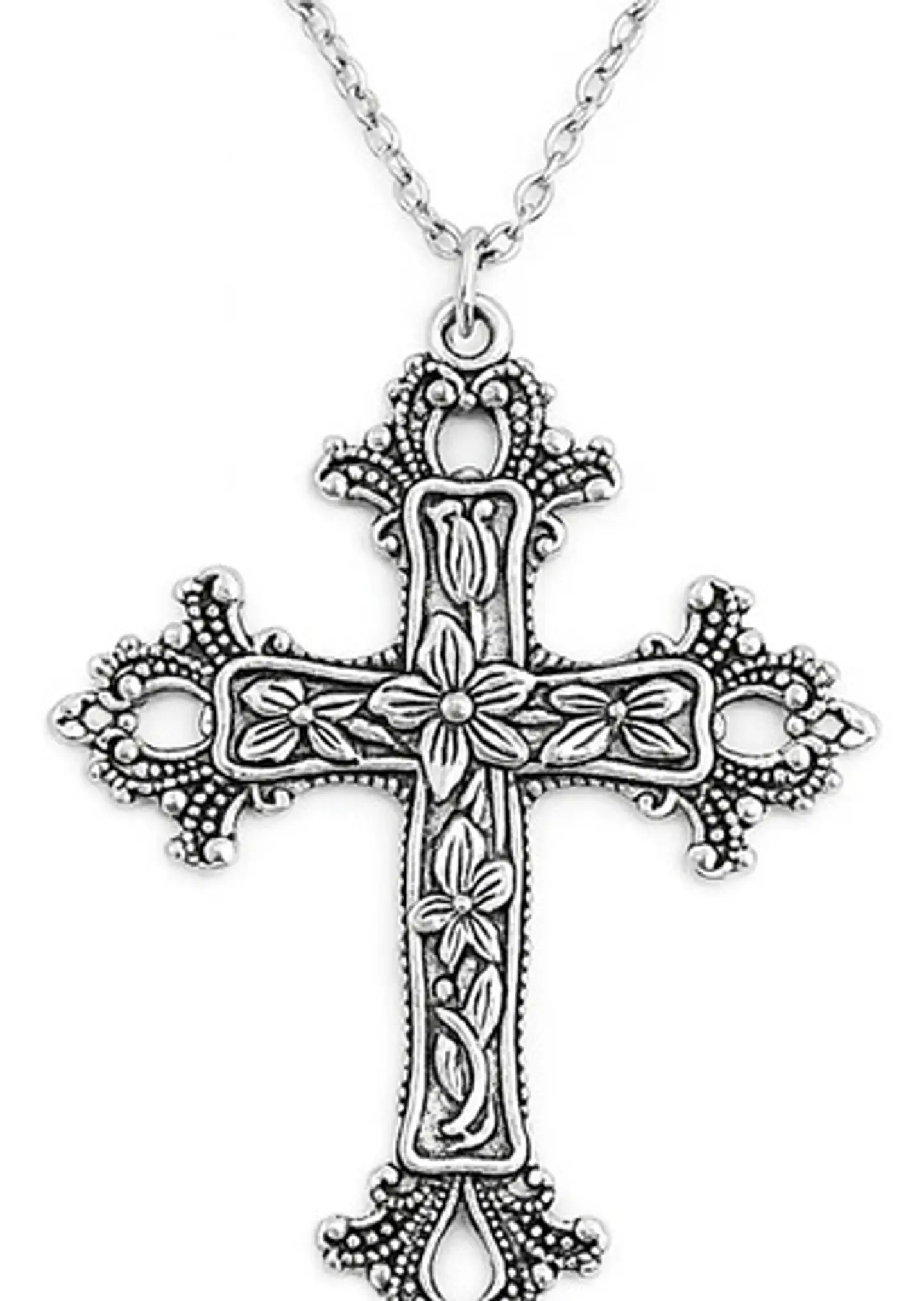 Collar Hombre Y Mujer Dije Cruz Gótica Grande Relieve Floral 2