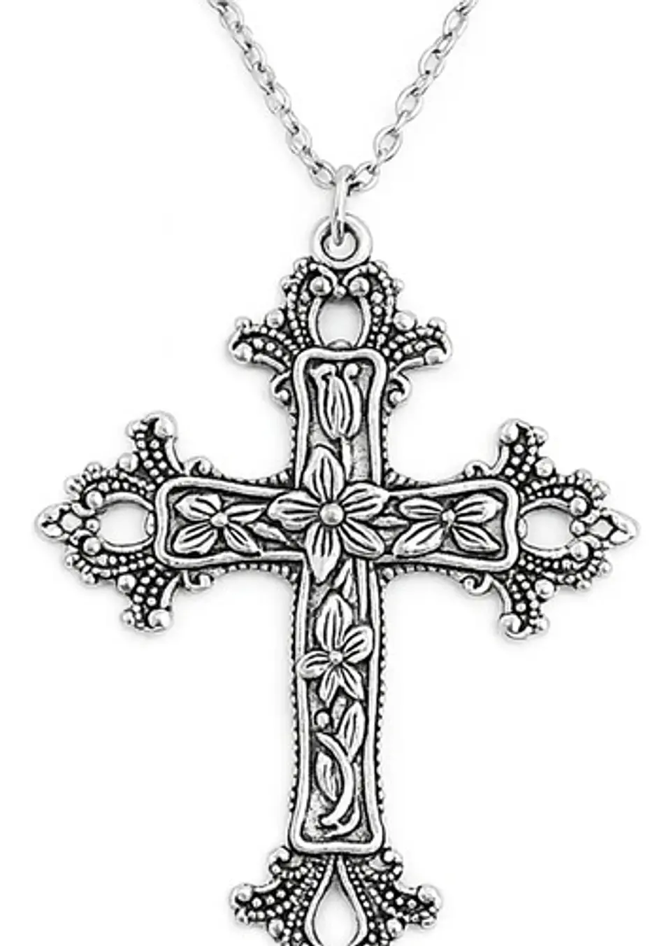 Collar Hombre Y Mujer Dije Cruz Gótica Grande Relieve Floral 2