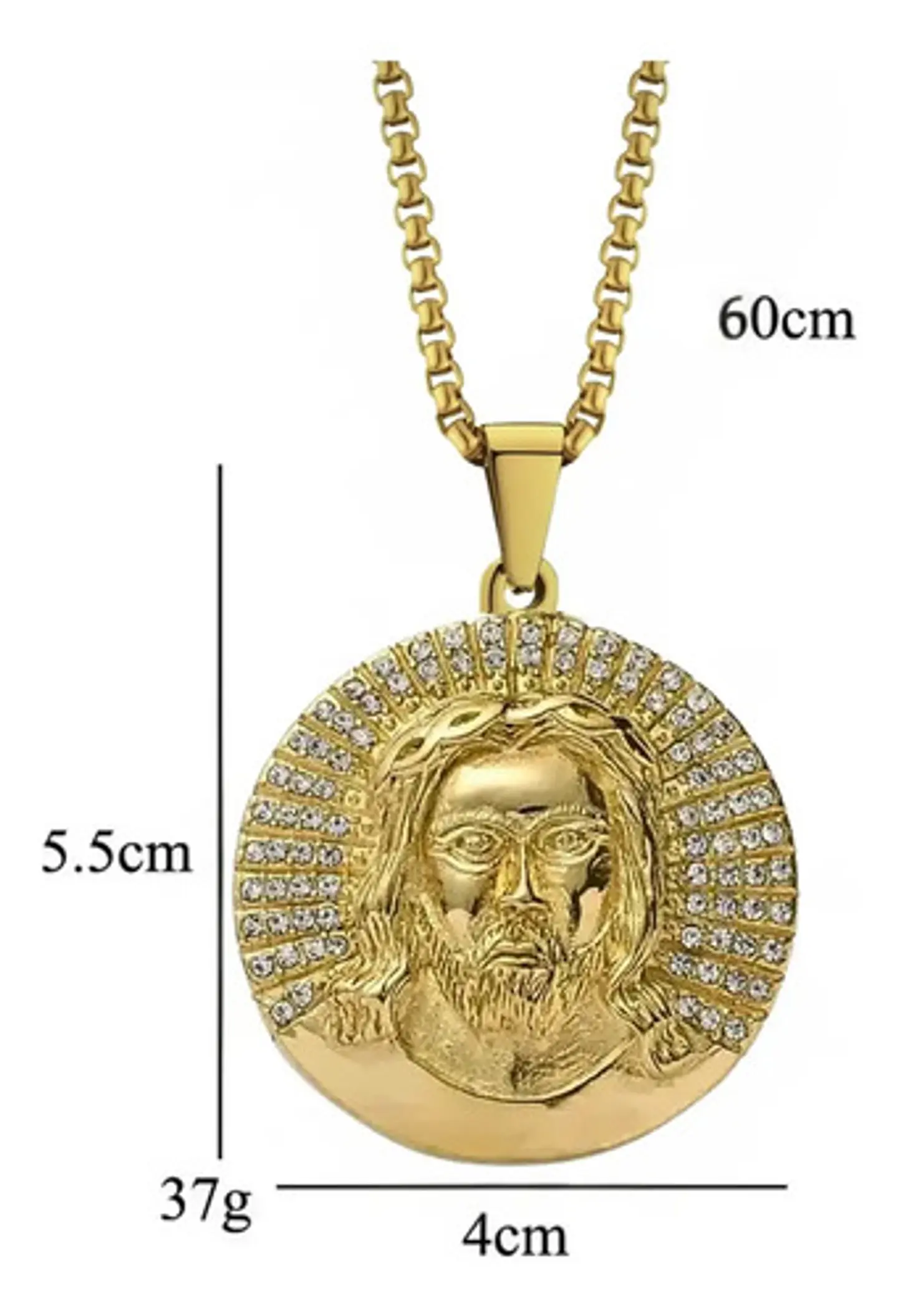 Collar Para Hombres Dije Piedras Cz Cristo Jesús Color Oro 3