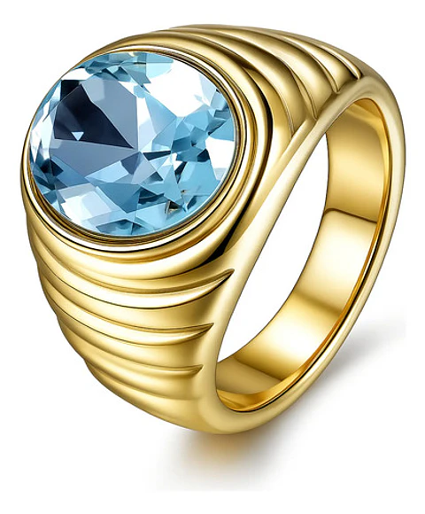 Anillo Para Hombre Con Piedra Azul Zircon Cz Acero Color Oro