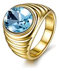 Anillo Para Hombre Con Piedra Azul Zircon Cz Acero Color Oro - Miniatura 1