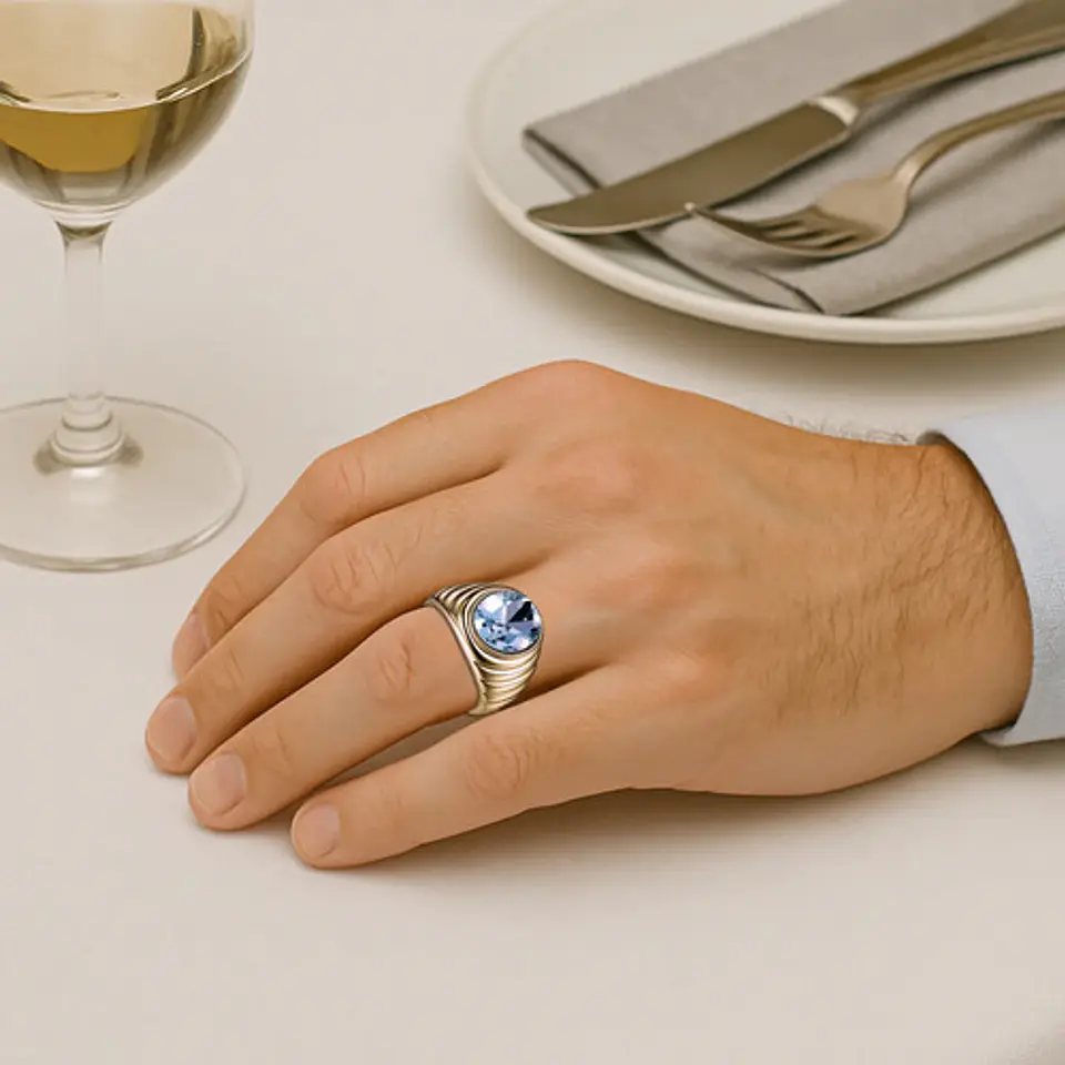 Anillo Para Hombre Con Piedra Azul Zircon Cz Acero Color Oro 7