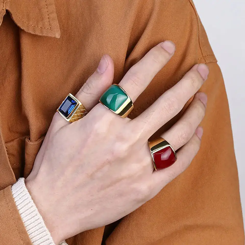 Anillo Para Hombres Mujeres Con Piedra De Ópalo Geométrico 3