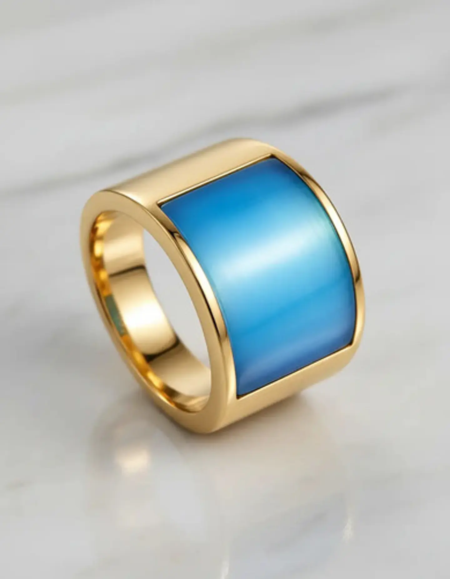 Anillo Para Hombres Mujeres Con Piedra De Ópalo Geométrico 19