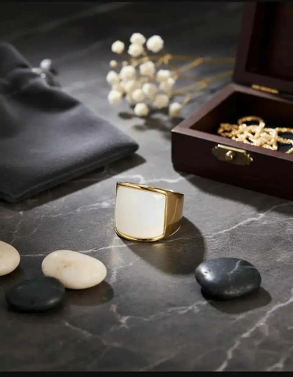 Anillo Para Hombres Mujeres Con Piedra De Ópalo Geométrico 26
